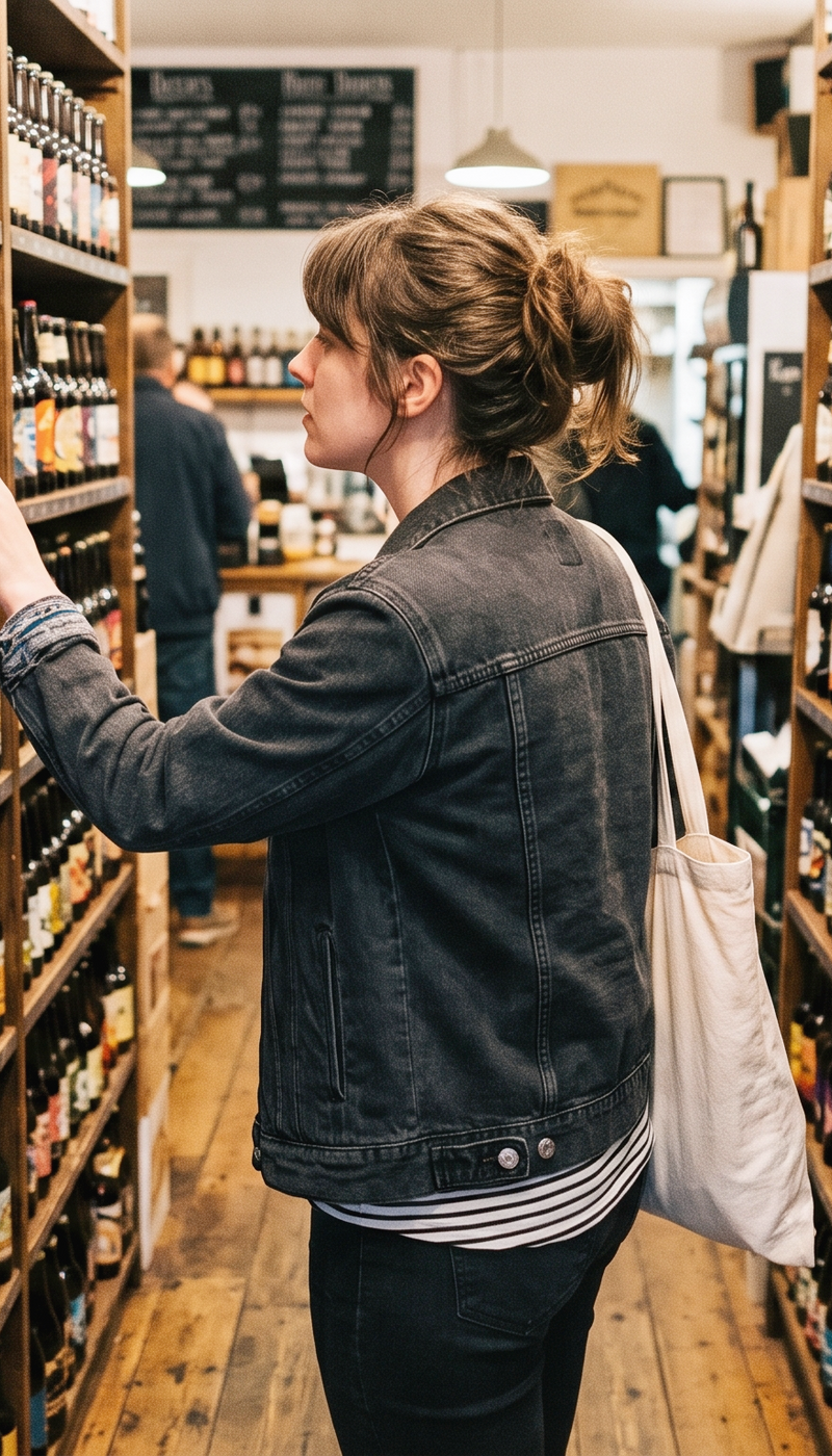 Une femme dans un rayon de bières.
