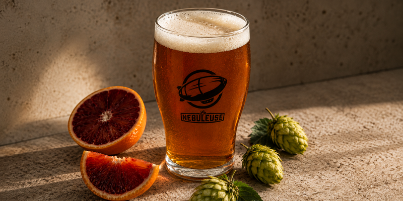 Un verre d'embuscade avec des pamplemousses et du houblon