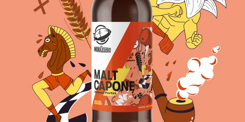 Le design de la bouteille Malt Capone.
