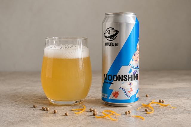 Un verre de bière moonshine et des éléments au sol