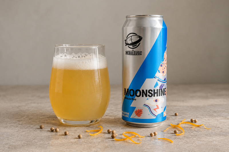 Un verre de bière moonshine et des éléments au sol
