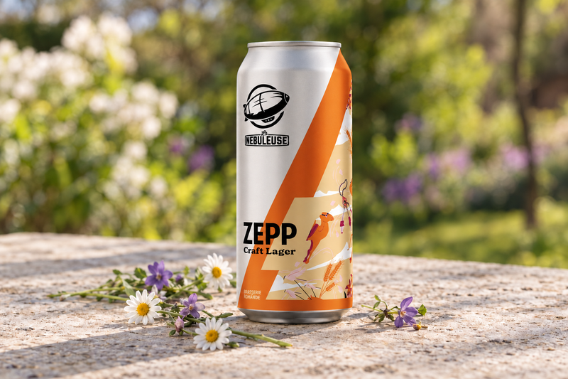 Canette de Zepp avec des fleurs au sol